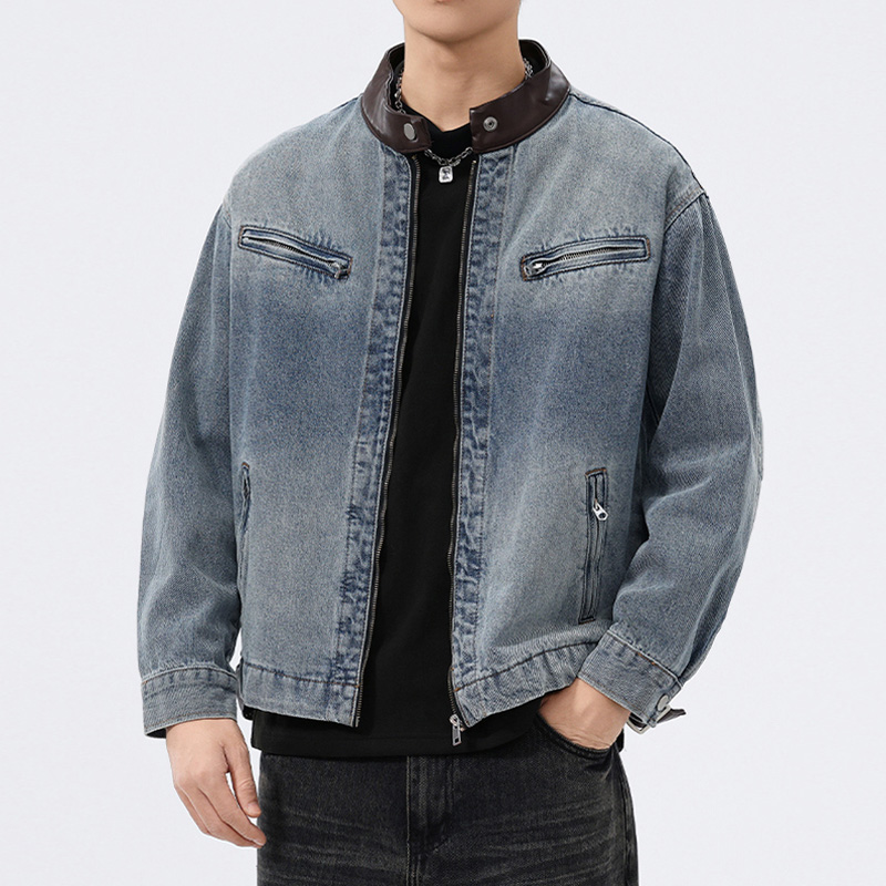 Coat Rack Standing - Stand Leather Collar Denim Jacket Men