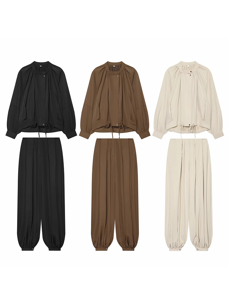 Coat Rack Standing - Women Casual Pleated Drawstring Short Jacket