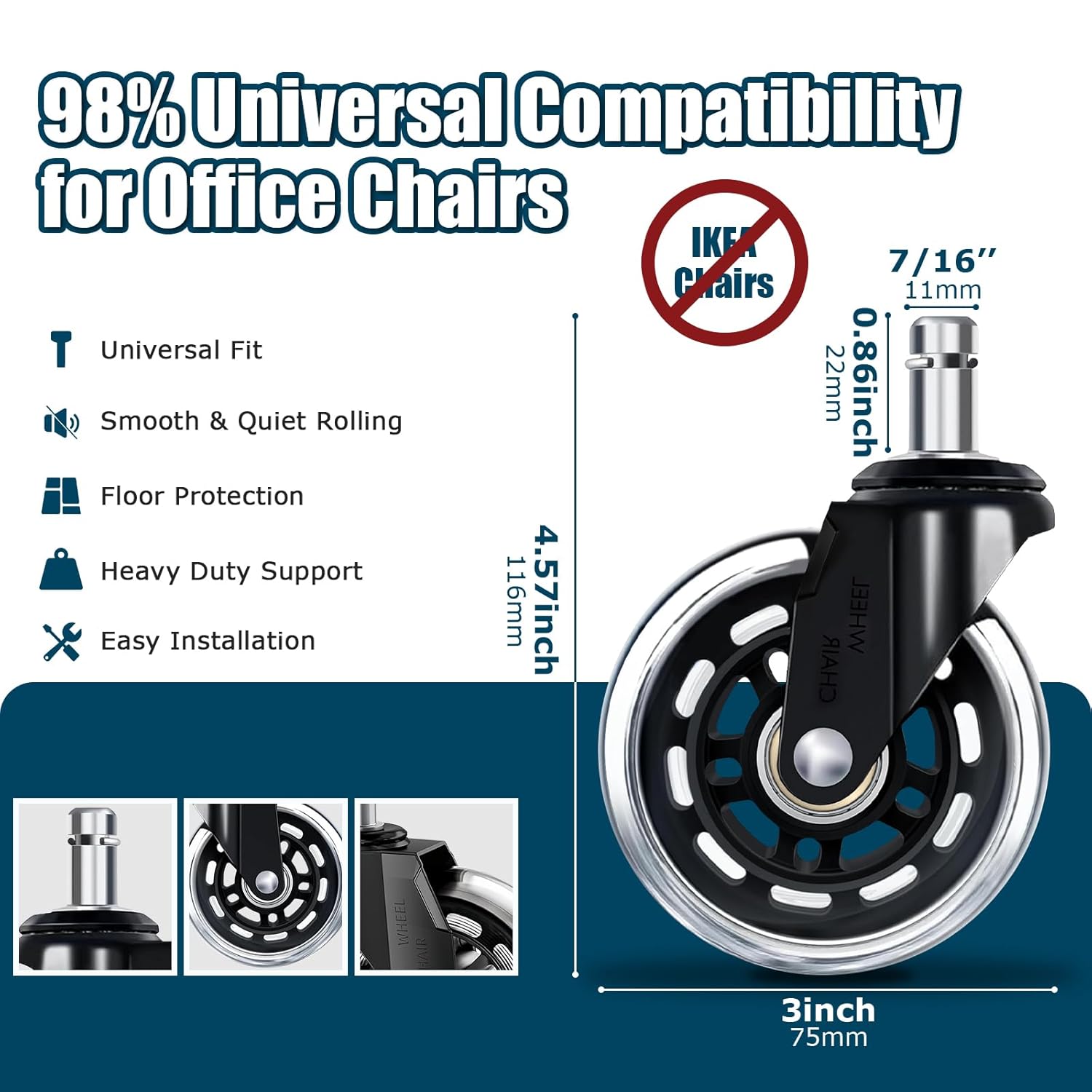 3 Inch Office Chair Wheels Set - огляд і ціна Office Furniture Solutions